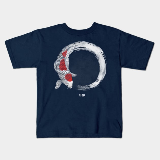 Koi Fish White Enso Kids T-Shirt by ppmid